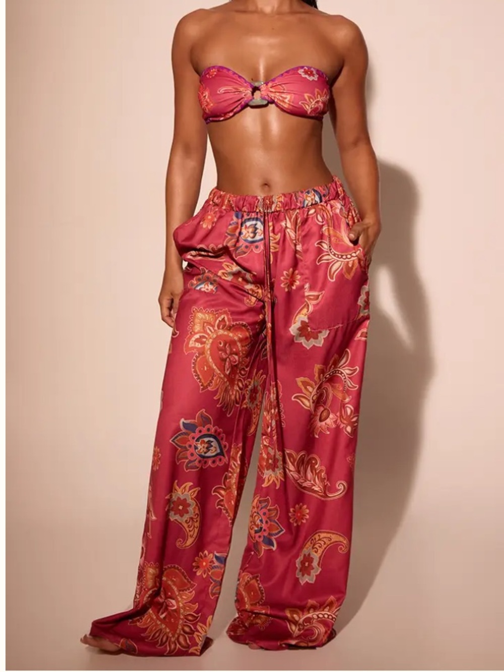 Paisley Print Drawstring Beach Trousers - Pink/Orange Combo *NWT*